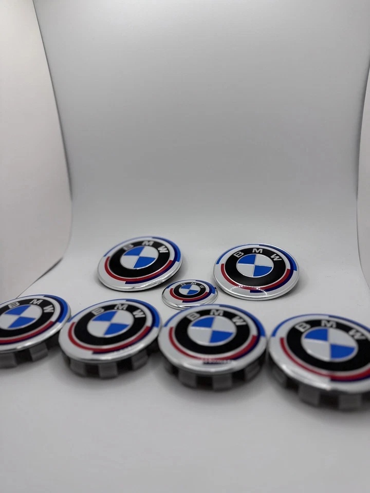 7PCS For BMW Centre Caps Badges Emblem 82mm 74mm 68mm 45mm 50th Anniversary - Image 2 of 4
