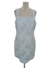 M&S Ice Blue Mini Dress Jacquard Metallic Zip Lace Floral Strap Occasions New