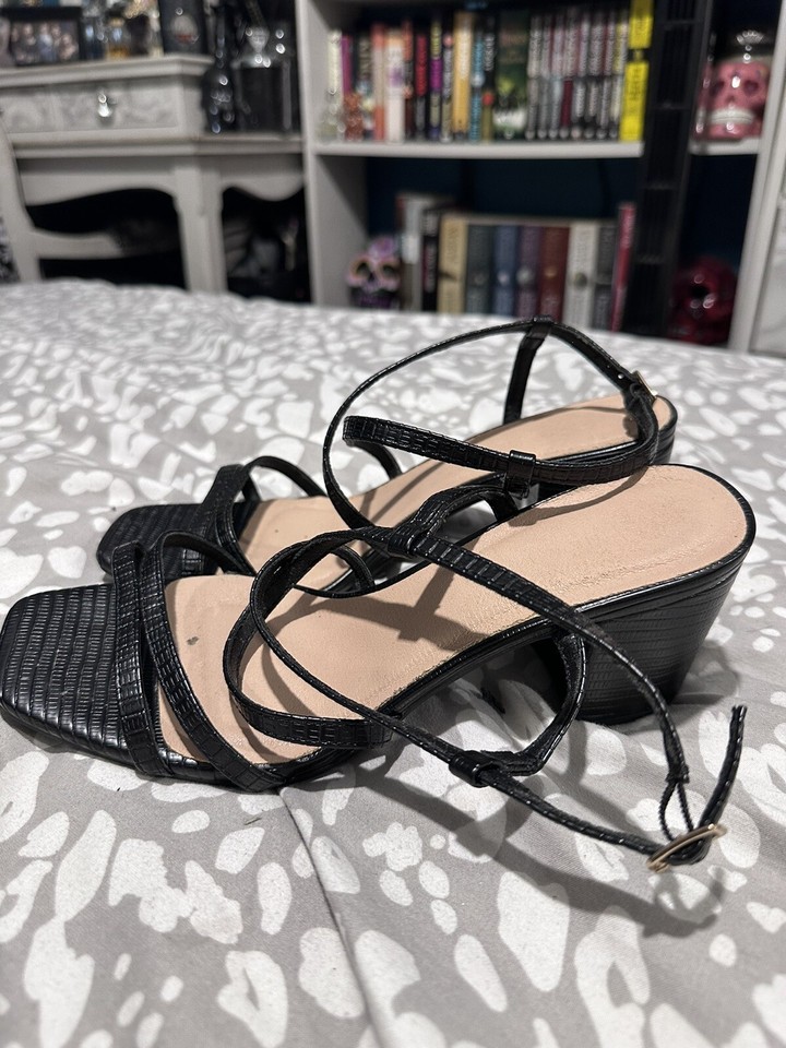 NEW LOOK HEELED SANDALS HEELS STRAPPY CROC BLACK MIDI WIDE FIT E eBay
