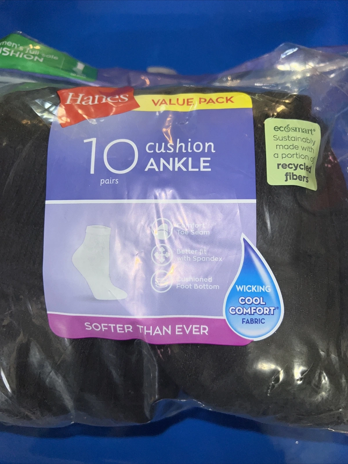 Hanes Women's Ankle Sock (Pack of 10) NEW, Open Pack Black Pink Stitch Toe