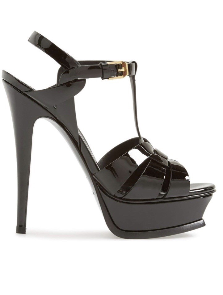 SAINT LAURENT Sandalo EUC YSL autentico donna tributo cinturino a T plateau in pelle verniciata 38 1 2