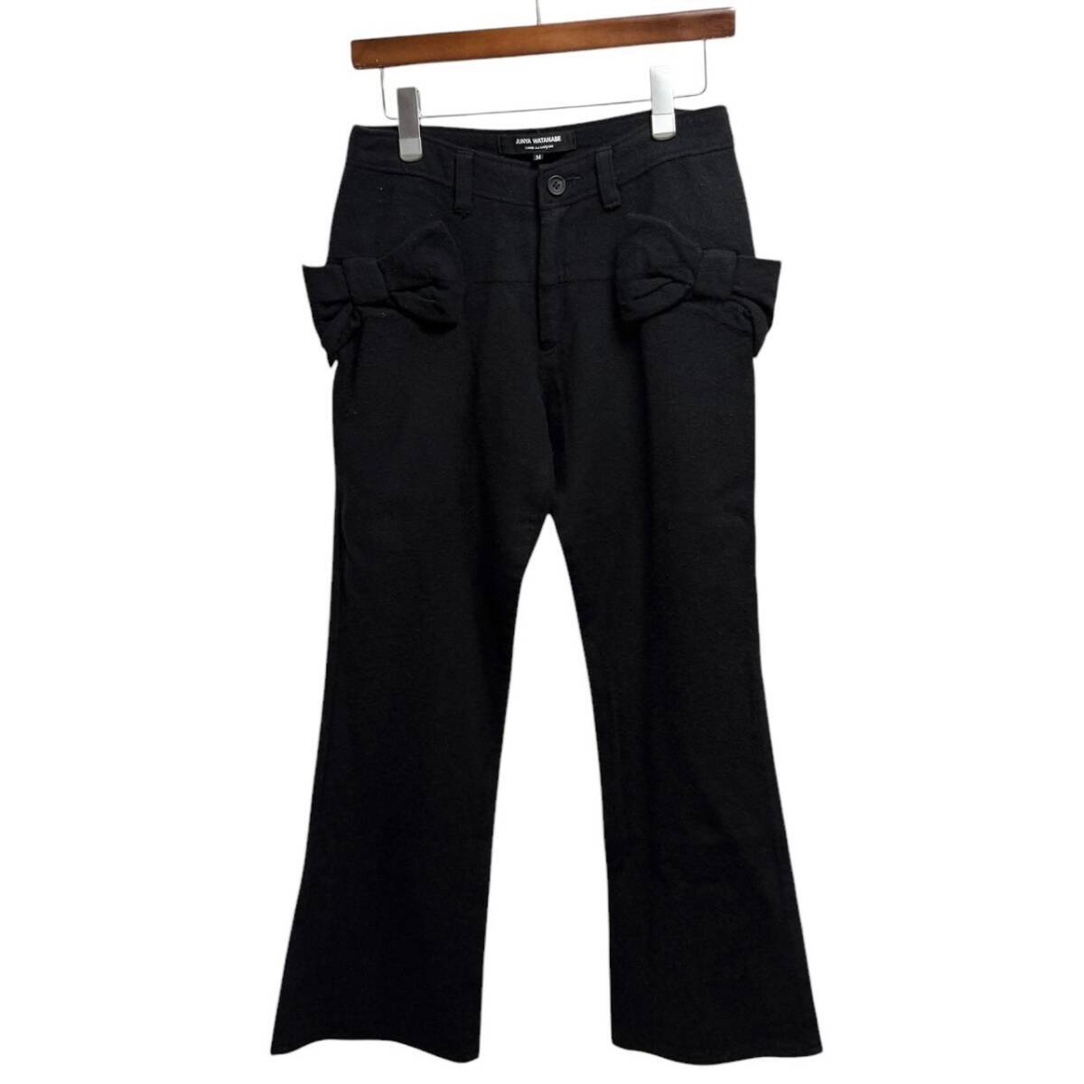 パンツ 00s junya watanabe flare trousers black JUNYA WATANABE 03AW Wool Shrink Ribbon Design Flared Pants M