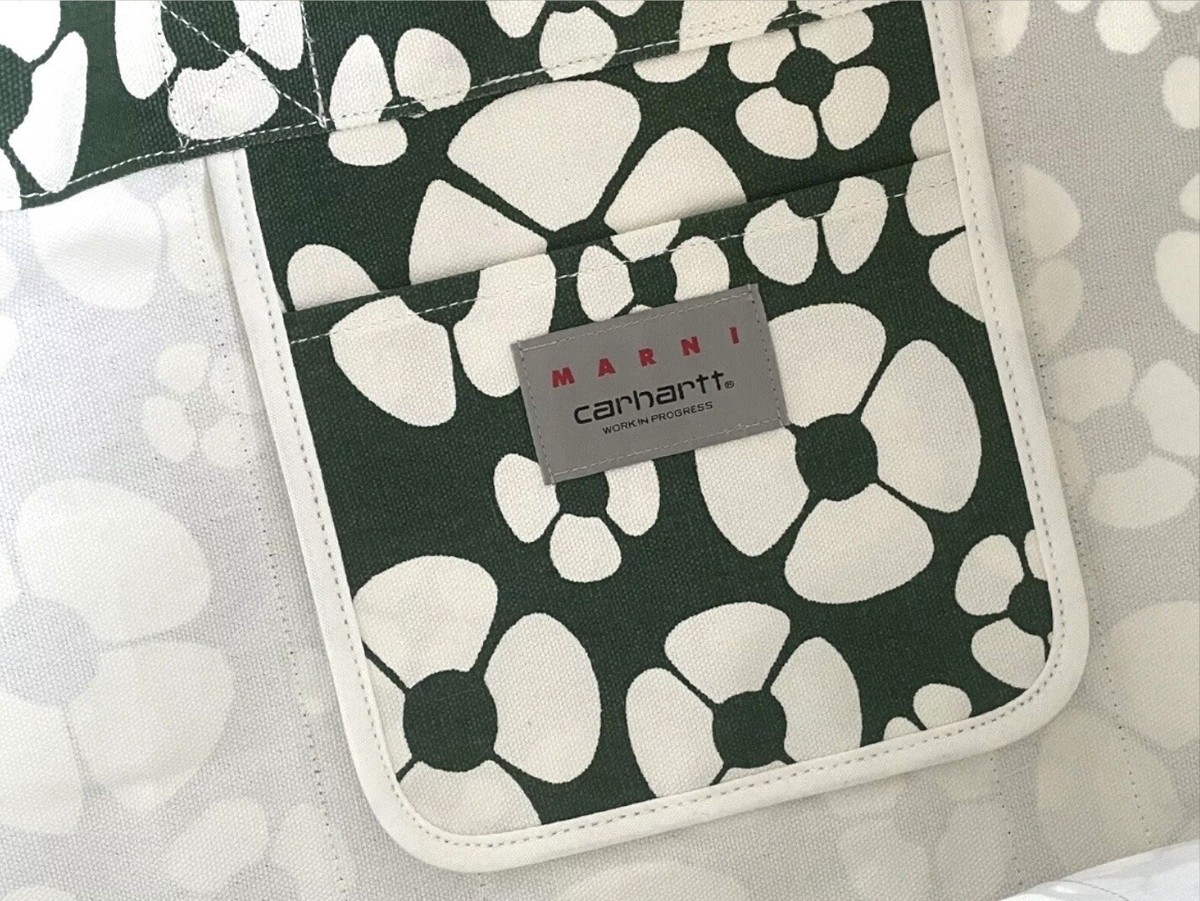 MARNI × CARHARTT Tote Bag Marni X Carhartt WIP Clover Floral Canvas in Green & White