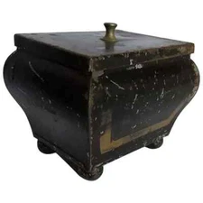 Antique 19th Primitive Folk Art Toleware Tea Caddy Tin Box