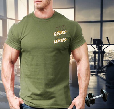 T-Shirt No Rules No Limits Herren Fitnessstudio Training Bodybuilding Top Tasche