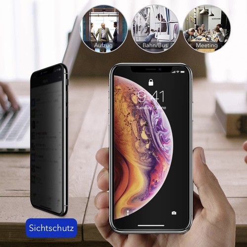 2x iPhone 11 Pro / XS / X Sichtschutz Schutzfolie Echt Glas Panzer Displayschutz - Bild 6 von 7