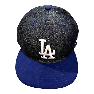 Era LA Dodgers Cap Fitted Hat Black Denim Silver Logo, Blue Era LA Dodgers Cap Fitted Hat Black Denim Silver Logo, Blue