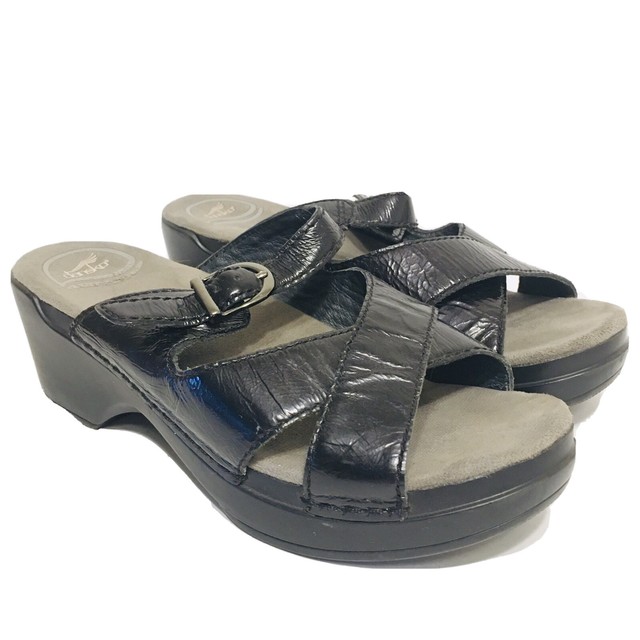 Dansko Black Sela Sandals Slip on Slides Strap Wedge Shoes EU 39 US Size 8 for sale online | eBay