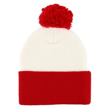 Red White 2-Tone Pom Pom Long Cuff Knit Winter Beanie Hat - FREE SHIPPING