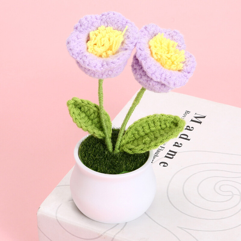 Hand Knitted Potted Plant Crochet Flower Bouquet Wedding Home Desktop