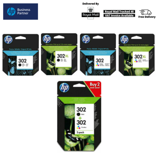 Genuine HP 302 302XL Black and Colour Ink Cartridges for Envy 4524 Lot