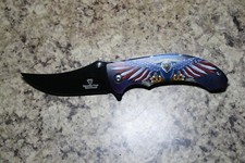 8" RED WHITE  BLUE EAGLE FLAG E-Z OPEN TACTICAL Spring Assisted Pocket Knife