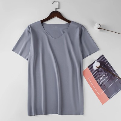 Men's Thin Short Sleeve Summer Solid Color T Shirt Slim V-Neck