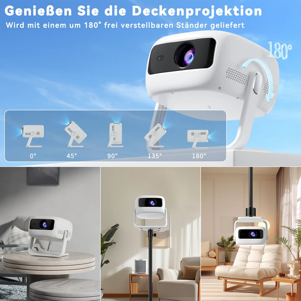4K Beamer 1080P WiFi Projektor Heimkino Tragbar 360°Stand Fernbedienung HDMI USB - Bild 3 von 4
