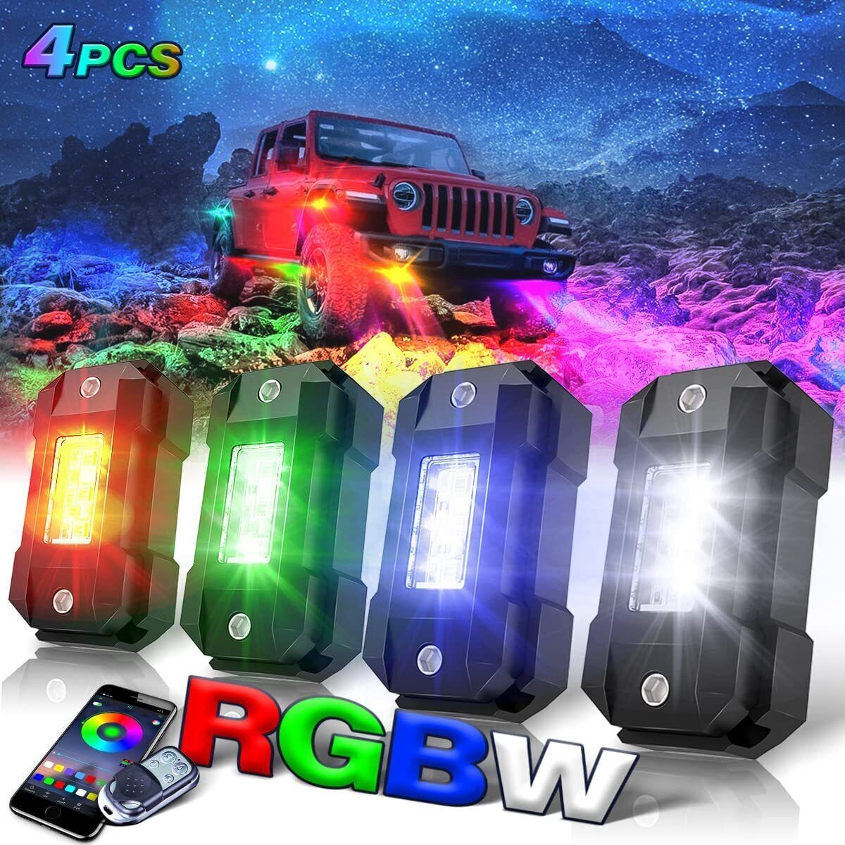 Led Light Bar Nilight RGB LED Rock Lights Kit - 4 Pod Bluetooth App ...