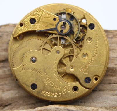 1890 ILLINOIS POCKET WATCH MOVEMENT 756227 GRADE 140 6s 7j FOR REPAIR (RX)