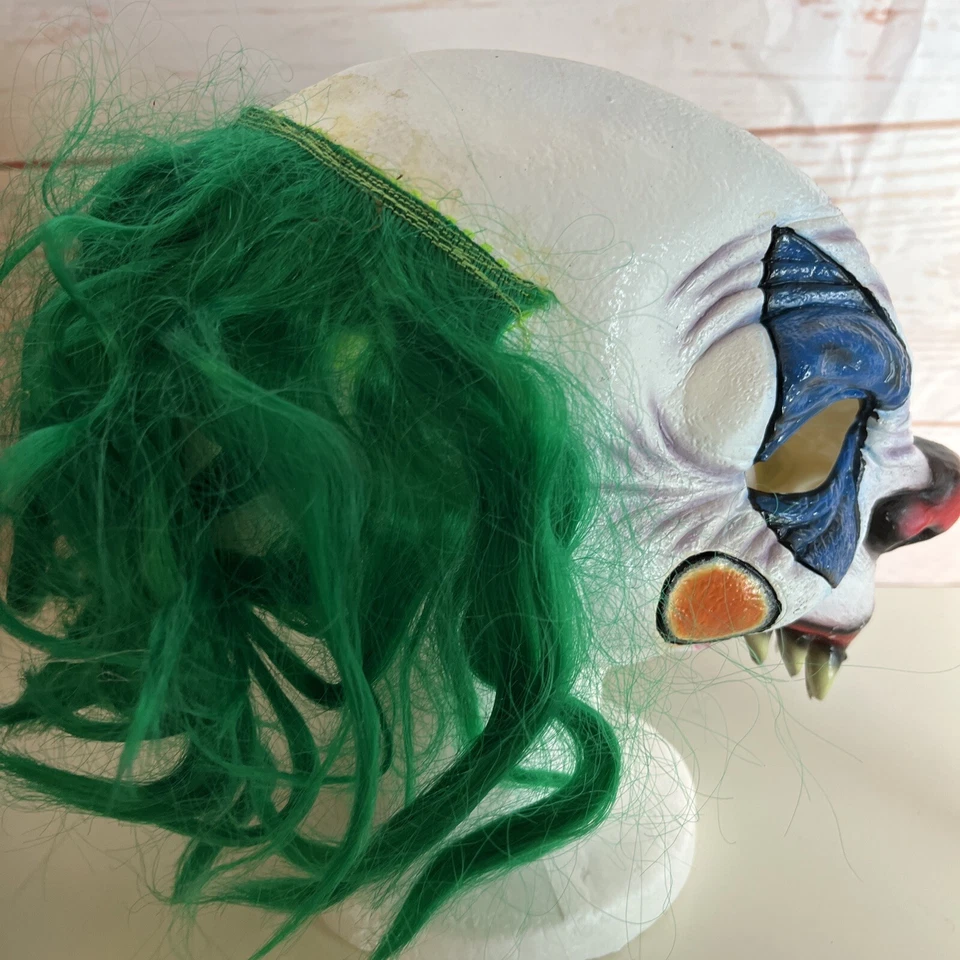 Scary Joker Clown Chinless Mask with Green Hair Razor Teeth - Image 2 of 4