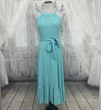 Calvin Klein Size 2 Mint Green Midi Dress Halter Tie Neck Sleeveless Crinkle B25