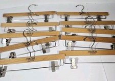 10 Vintage Wooden Clothing Hangers Nautica Sleepwear Rare Straight Bar W/ Clips