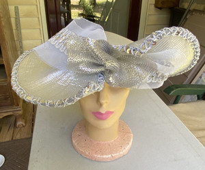 Vintage Mr. Hi\'s Classic Silver Metallic Church Sequin Beaded Derby Dress Hat Silver church hat - Gem main image 4