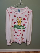 Y2K Vintage Happy Bunny Jim Benton Holliday Waffle Weave Shirt Mistletoe