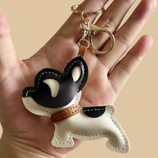 Frenchie French Bulldog Dog Vegan Leather Bag Charm Keychain Key Fob Ring