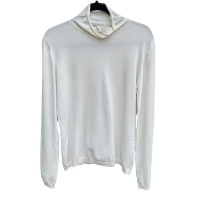 Hot In Hollywood Minimalist Capsule Wardrobe Mock Neck Sweater Fine Knit White L