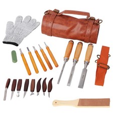 Wood Carving Tools Set 20PCS Wood Whittling Kit with PU Leather Storage Roll Bag