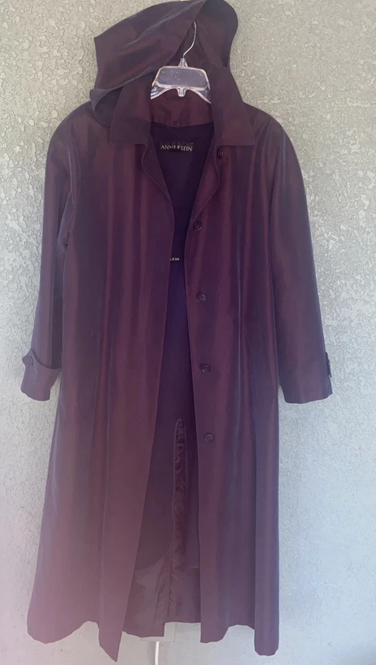 Gabardina Anne Klein para mujer talla 10 iridiscente, ciruela todo clima botón Foto 2 de 4