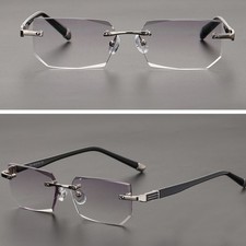 Mens Rimless Rectangular Sunglasses Clear Lens Eyewear Blue Light Retro Classy
