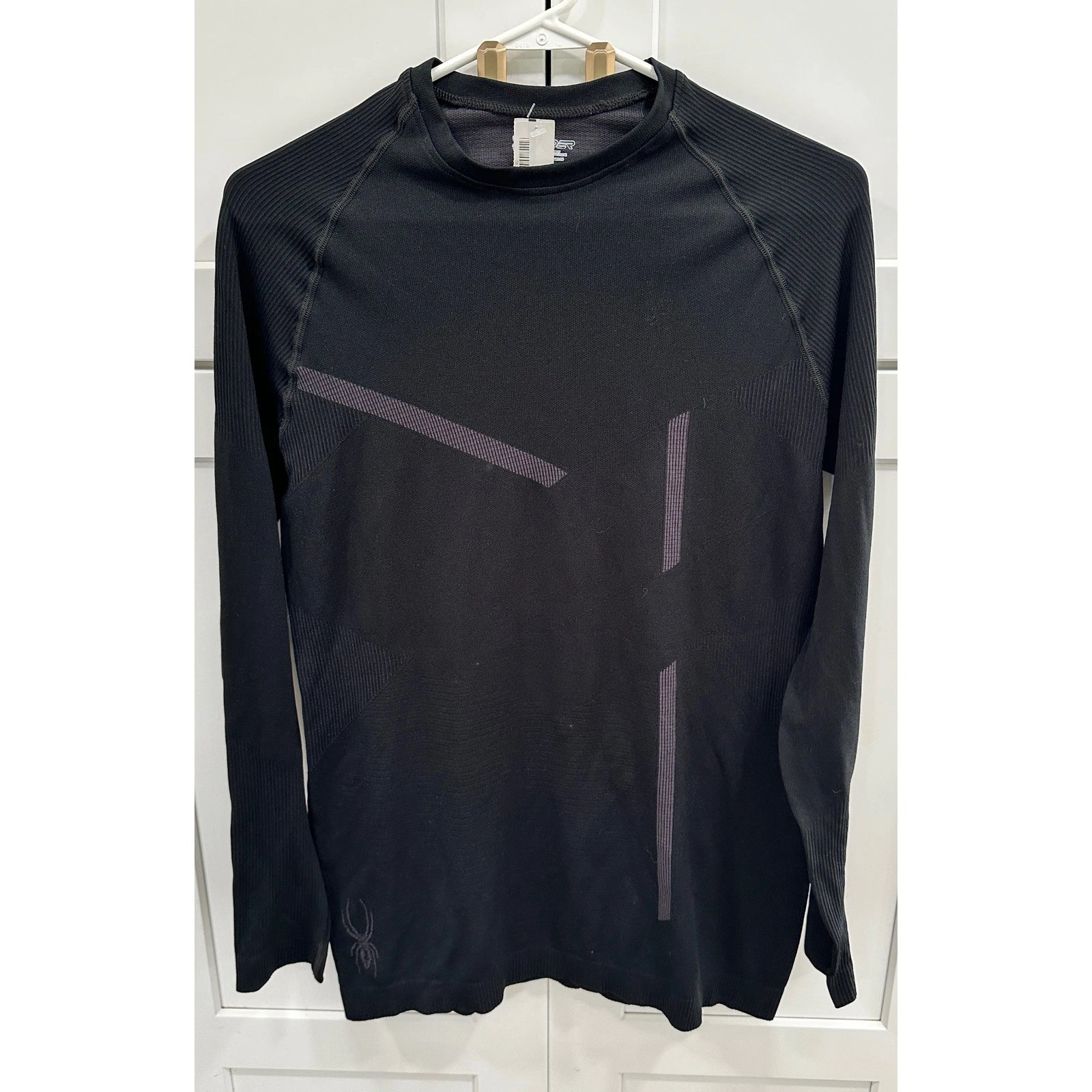 NWT Spyder Mens L/XL Long Sleeve Base Layer Top Athletic Shirt Black