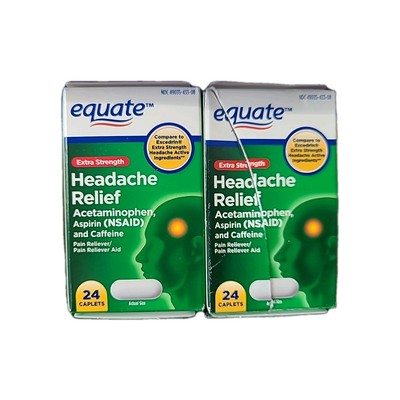 2 Equate Extra Strength Headache Relief Caplets, 24 Count Exp 10/2026+