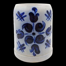 Schilz Salt Glazed Stonware Beer Stein Mug - 0.5L Grey Blue Flowers Tankard