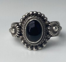 Bohemian Boho Oval Black Onyx Sterling Silver Ring Size 6