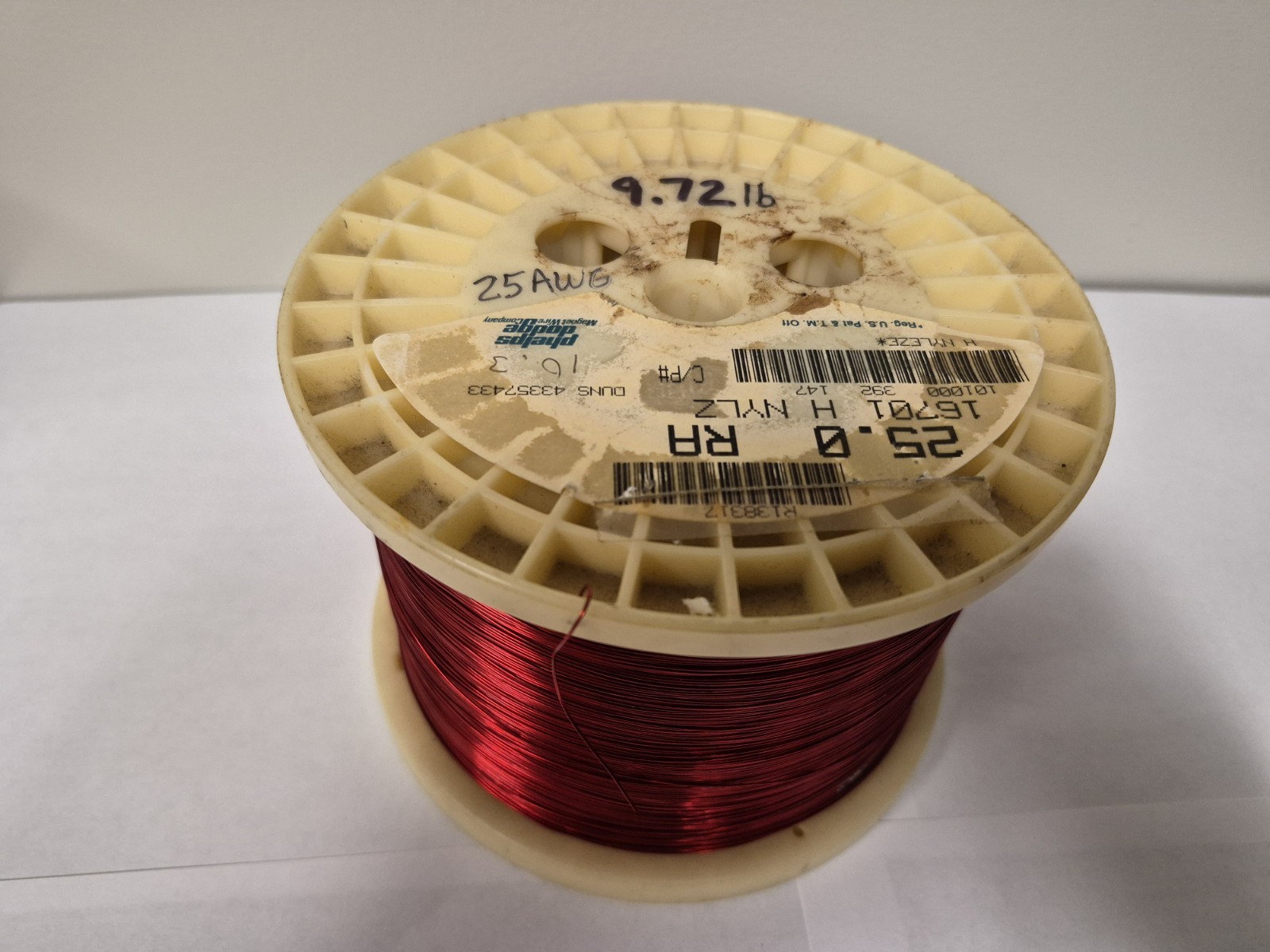 25AWG H Heavy Nyleze Red Enameled Magnet Wire Approx 9.72lbs Including Spool