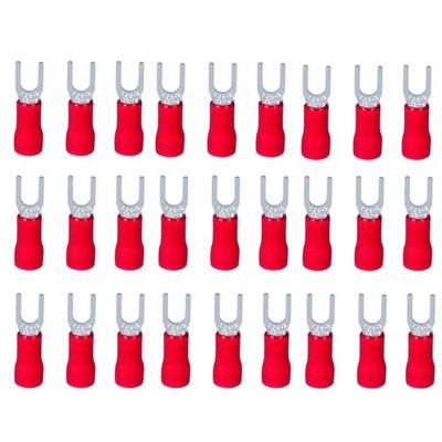 200pcs Insulated Crimp 16-22AWG Wire Connectors Fork Spade Terminals #4 Stud