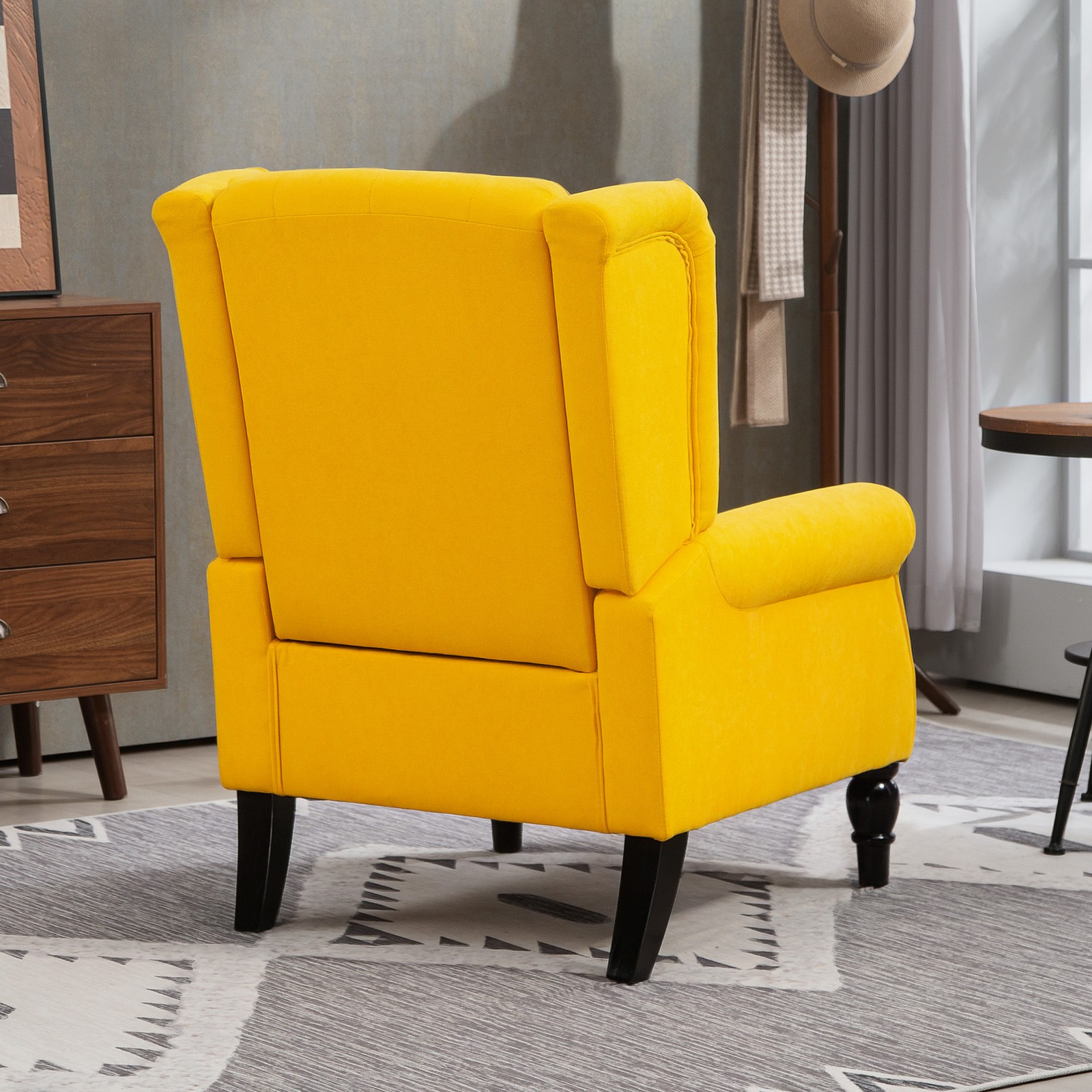 HOMCOM Accent Chair Button-Tufted Armchair with Wingback Round Arms Yellow
