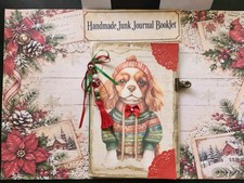 Handmade Junk Journal Booklet "DOGS in CHRISTMAS SWEATERS" 50 pgs Lg 8.5"x5.5"
