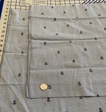 Blue Navy Anchors Summer Seersucker Fabric NEW Two Half Yard Cuts