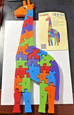 Wooden Puzzles for Kids, Double Sided Giraffe Jigsaw with Alphabet  Numbers