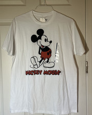 NWT DISNEY CLASSIC MICKEY MOUSE WHITE SHORT SLEEVES T SHIRT Front Back Print