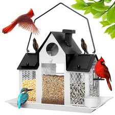 Solar Bird Feeders for Outdoors Hanging, Bird Houses for Outside White