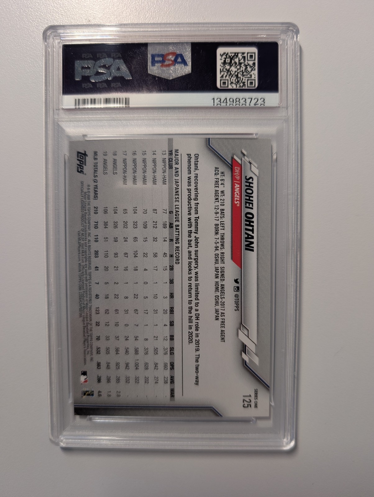 2020 Topps Shohei Ohtani #125 PSA 8 NM-MT Los Angeles Angels Baseball Card view 4