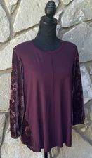 LOGO by Lori Goldstein Velour Knit Top Small Purple Mulled Wine A667534 NWOT