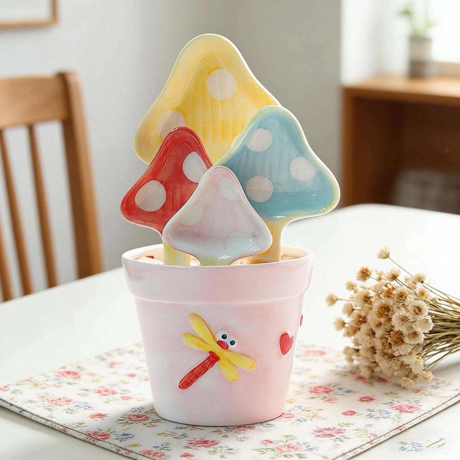 4 Pieces Cute Measuring Spoons Set in Pot Organizer Ceramic Measuring Cups Set