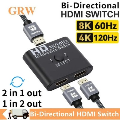 8K HDMI Switch Splitter Bi Direction 2 In 1 Out Adapter for TV PS4
