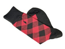 POLO RALPH LAUREN COTTON BLEND BUFFALO PLAID DIAMOND SOCKS BLACK / RED MEN 10-13