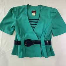 Halmode Petites Womens Vintage Jacket Belt Set Size 10 Teal