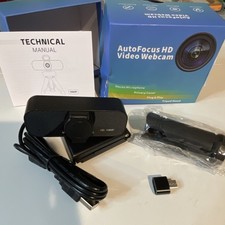 HD 1080P Autofocus USB Webcam with Microphone, Privacy Cover, Tripod Stand