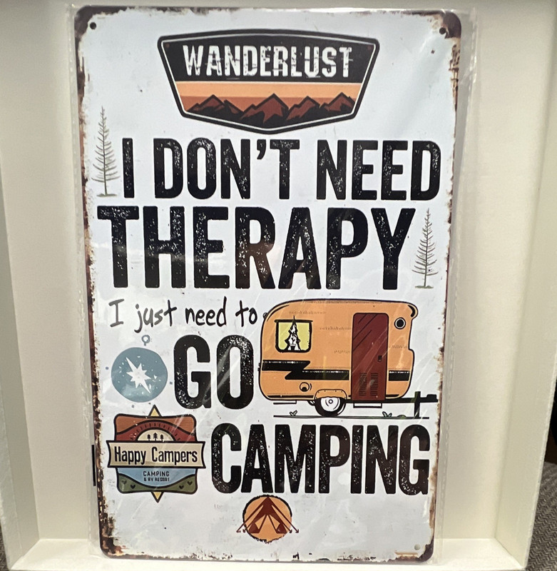 Wanderlust Camping Metal Sign Distressed Rustic Rectangle Vertical Wall Hanging